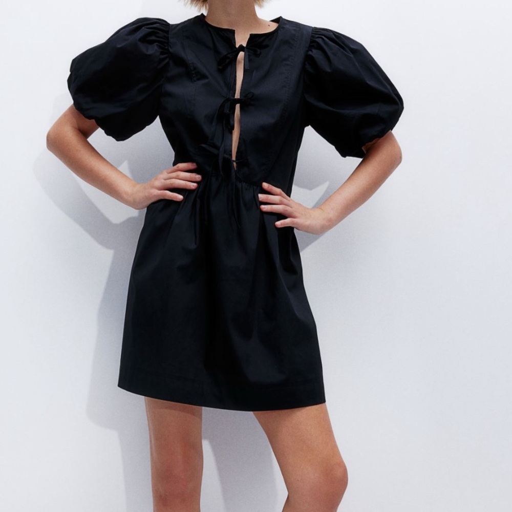 tie detail puff sleeve dress - Picture 5 of 5